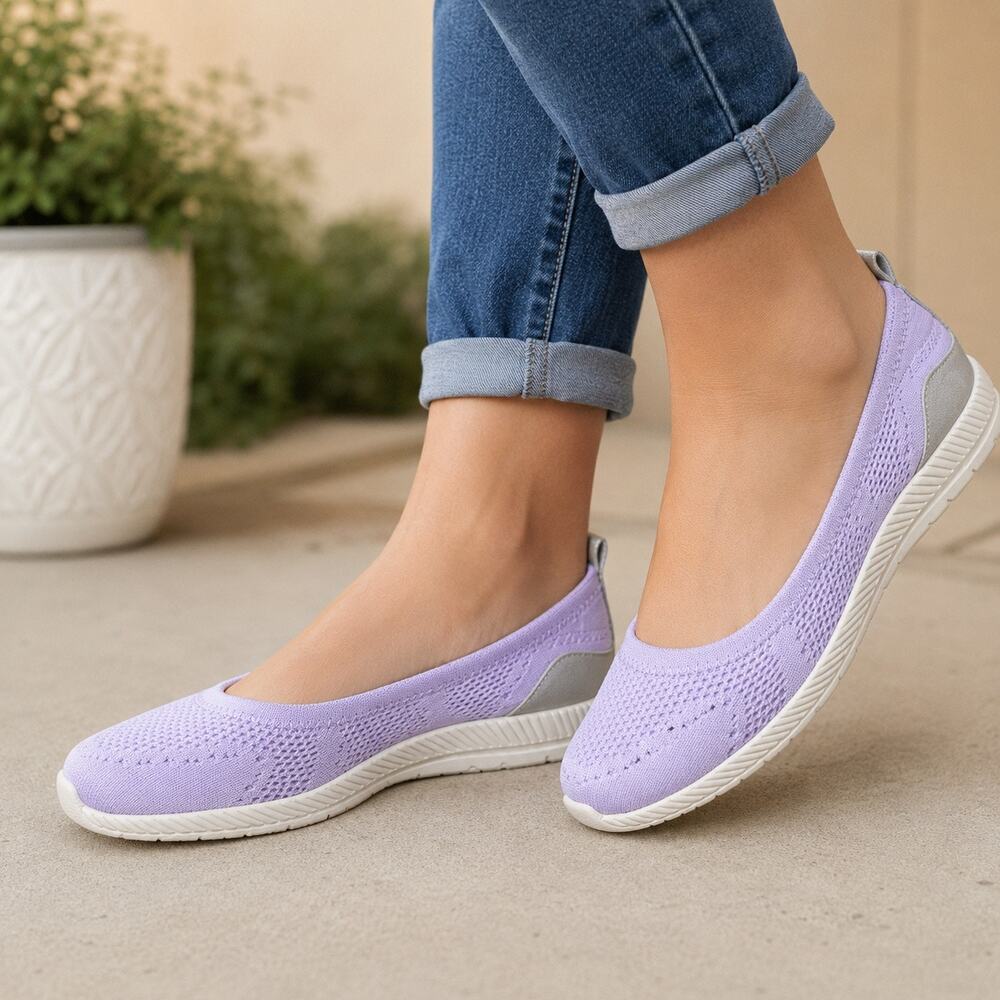 Easy Spirit SeGlitz2 Ballet Flats Light Purple Knit Wide Width 7W NIB